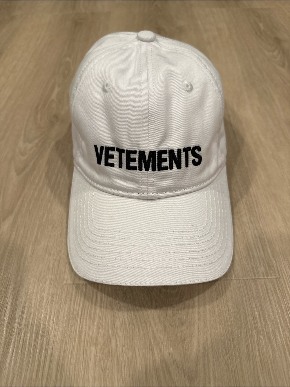 Vetements White Baseball Cap with Black Logo